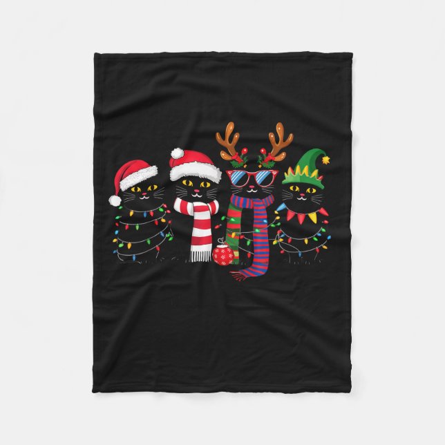 Meowy Christmas Black Cat Xmas For Cat Lover Cat M Fleece Blanket (Front)