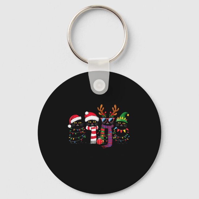 Meowy Christmas Black Cat Xmas For Cat Lover Cat M Key Ring (Front)