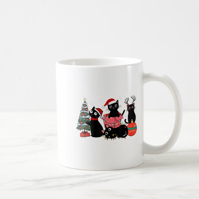 Meowy Christmas Black Cats Play Christmas Tree Lig Coffee Mug (Right)