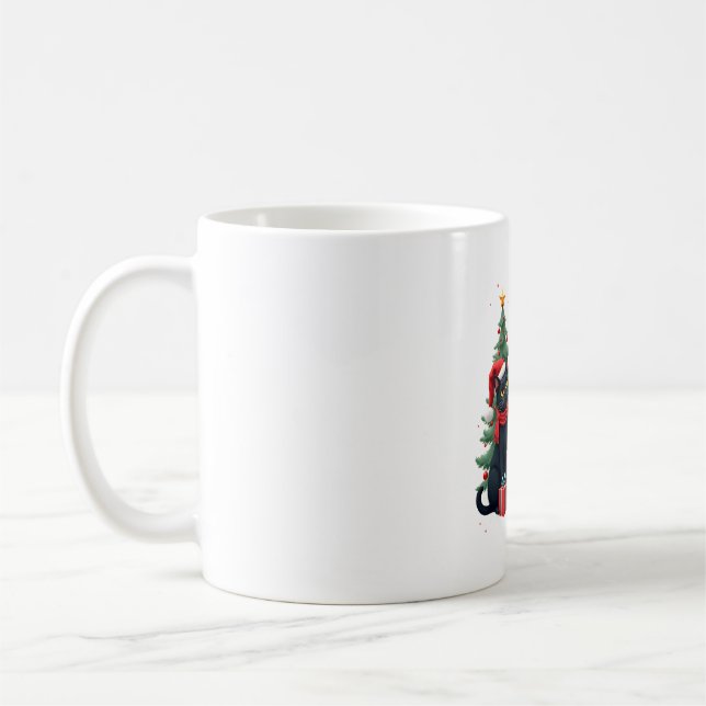 Meowy Christmas Black Cats Play Christmas Tree Lig Coffee Mug (Left)
