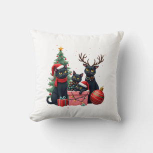 Meowy Christmas Black Cats Play Christmas Tree Lig Cushion