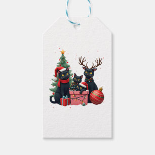 Meowy Christmas Black Cats Play Christmas Tree Lig Gift Tags