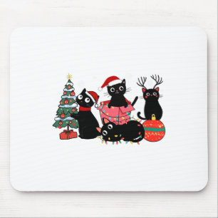 Meowy Christmas Black Cats Play Christmas Tree Lig Mouse Pad