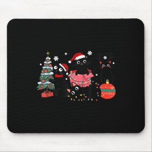 Meowy Christmas Black Cats Play Christmas Tree Lig Mouse Pad