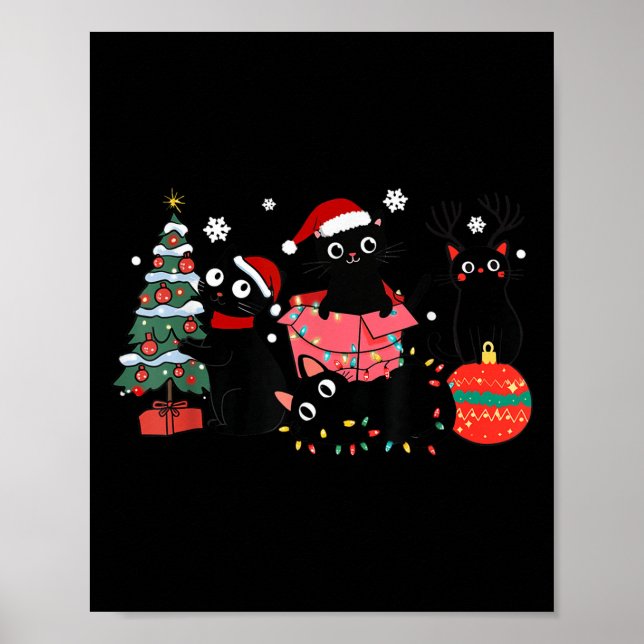 Meowy Christmas Black Cats Play Christmas Tree Lig Poster (Front)