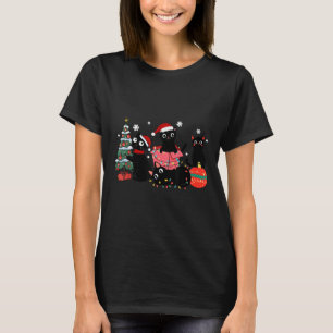 Meowy Christmas Black Cats Play Christmas Tree Lig T-Shirt