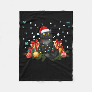 Meowy Christmas Black Cute Cat Santa Hat Xmas Wome Fleece Blanket