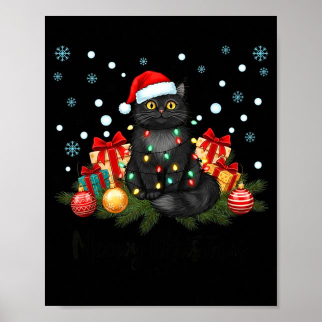 Meowy Christmas Black Cute Cat Santa Hat Xmas Wome Poster (Front)