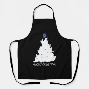 meowy christmas black shirt tree yellow star cat apron