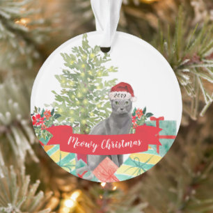 Meowy Christmas Blue Russian Cat Ornament