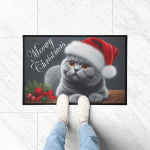 Meowy Christmas British Shorthair Santa Cat Doormat