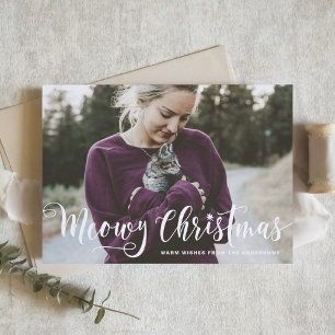 Meowy Christmas Calligraphy Modern Photo Cat Holiday Card