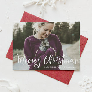 Meowy Christmas Calligraphy Modern Photo Cat Holiday Card