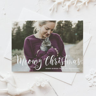 Meowy Christmas Calligraphy Modern Photo Cat Holiday Postcard