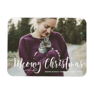 Meowy Christmas Calligraphy Modern Photo Cat Magnet