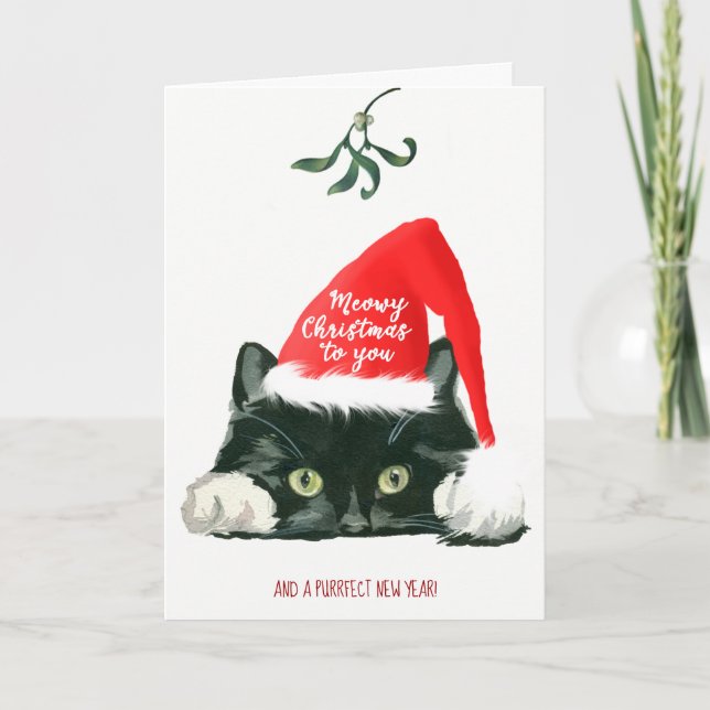 meowy christmas card cute cat holiday xmas (Front)