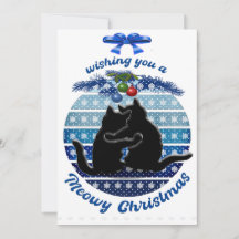 Meowy Christmas Cards Blue White Flat Holiday Card
