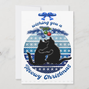 Meowy Christmas Cards Blue White Flat Holiday Card