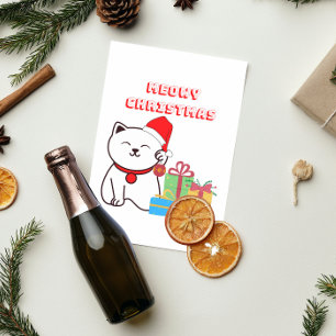 Meowy Christmas! Cartoon Cat Meow Christmas Design Postcard