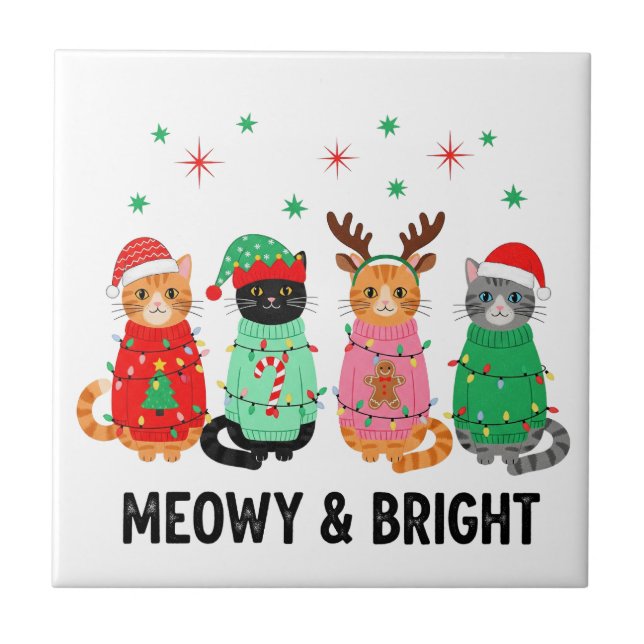 Meowy Christmas Cat Ceramic Tile (Front)