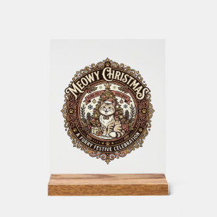 Meowy Christmas Cat Christmas Vintage Vector Art S Acrylic Sign