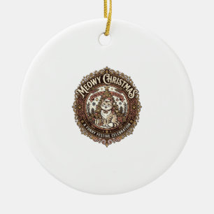 Meowy Christmas Cat Christmas Vintage Vector Art S Ceramic Ornament