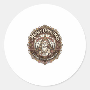 Meowy Christmas Cat Christmas Vintage Vector Art S Classic Round Sticker