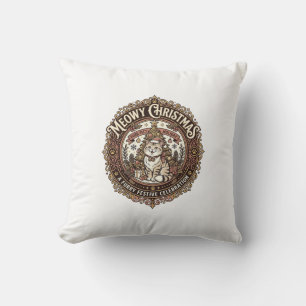 Meowy Christmas Cat Christmas Vintage Vector Art S Cushion