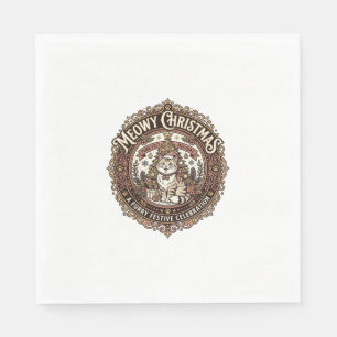 Meowy Christmas Cat Christmas Vintage Vector Art S Napkin