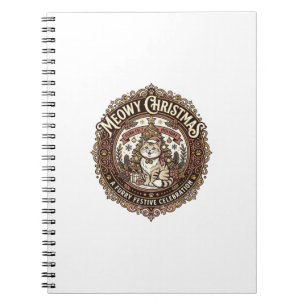 Meowy Christmas Cat Christmas Vintage Vector Art S Notebook