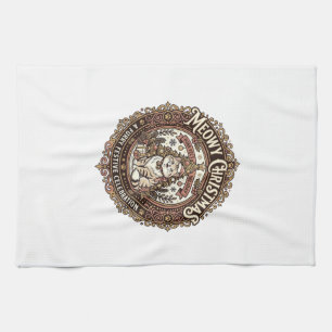 Meowy Christmas Cat Christmas Vintage Vector Art S Tea Towel