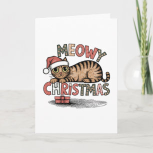 Meowy Christmas Cat, Cute Cat Holiday Card