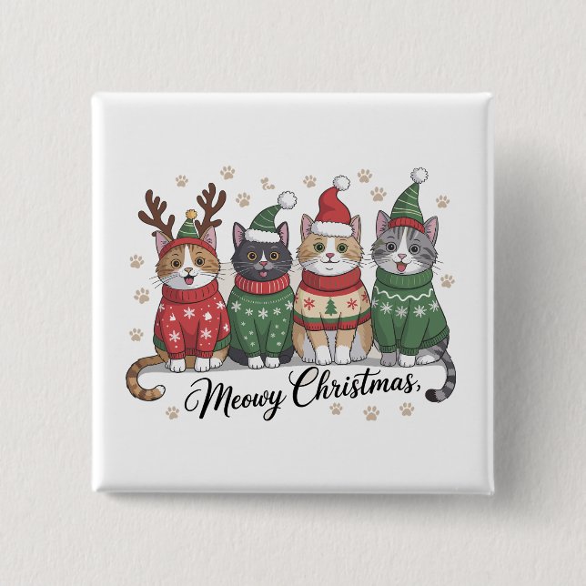 Meowy Christmas Cat Cute Cats with Santa Claus Hat 15 Cm Square Badge (Front)