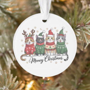 Meowy Christmas Cat Cute Cats with Santa Claus Hat Ornament