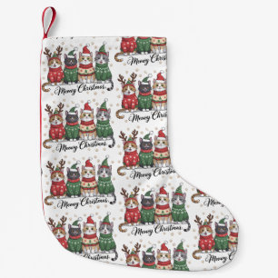 Meowy Christmas Cat Cute Cats with Santa Claus Hat Small Christmas Stocking