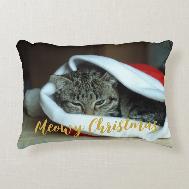 Meowy Christmas Cat Decorative Cushion (Front)
