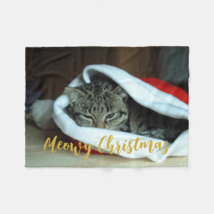 Meowy Christmas Cat Fleece Blanket