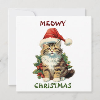 Meowy Christmas,Cat Greeting Card,Merry Christmas Holiday Card