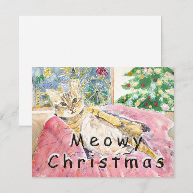 Meowy Christmas cat in London  Card (Front/Back)