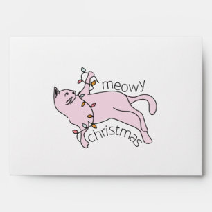 Meowy Christmas Cat Lights Return Address Envelope