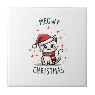 Meowy Christmas Cat Lover Funny Festive Holidays C Ceramic Tile