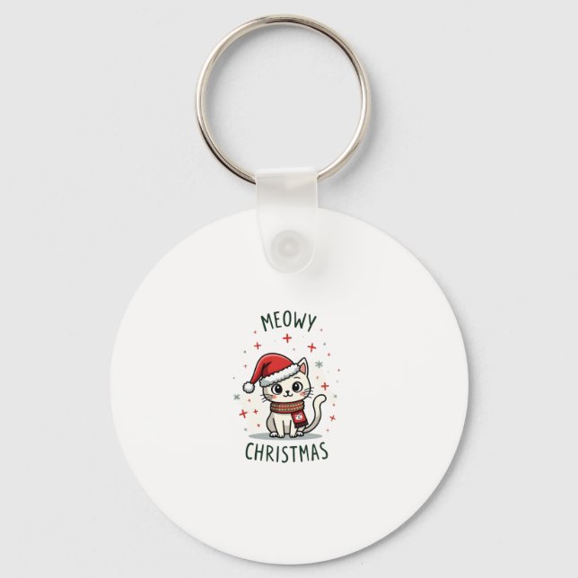 Meowy Christmas Cat Lover Funny Festive Holidays C Key Ring (Front)