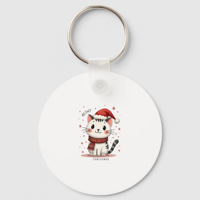 Meowy Christmas Cat Lover Funny Festive Holidays C Key Ring (Front)