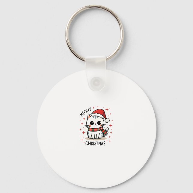 Meowy Christmas Cat Lover Funny Festive Holidays C Key Ring (Front)