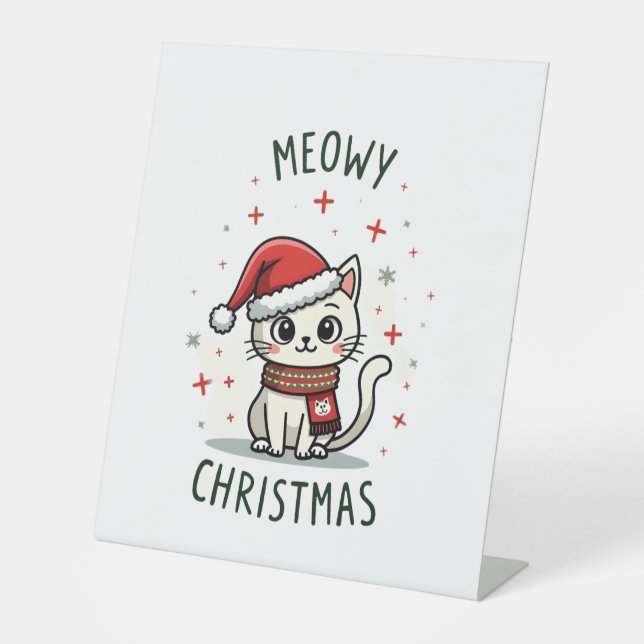 Meowy Christmas Cat Lover Funny Festive Holidays C Pedestal Sign (Front)