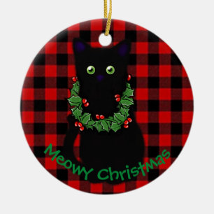 Meowy Christmas   cat lover gift   black cat  Ceramic Ornament
