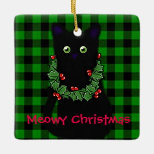 Meowy Christmas   cat lover gift   black cat  Ceramic Ornament