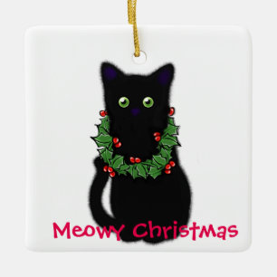 Meowy Christmas   cat lover gift   black cat  Ceramic Ornament