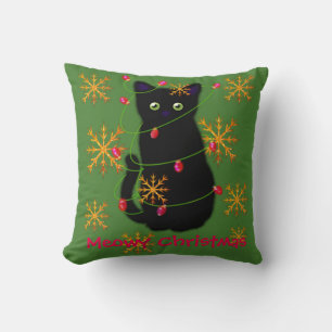 Meowy Christmas cat lover gift black cat Cushion