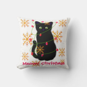 Meowy Christmas cat lover gift black cat Cushion